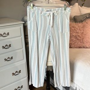 Linen Pants Jolt Straight Leg Striped Drawstring Cropped Summer Comfy Womens 3
